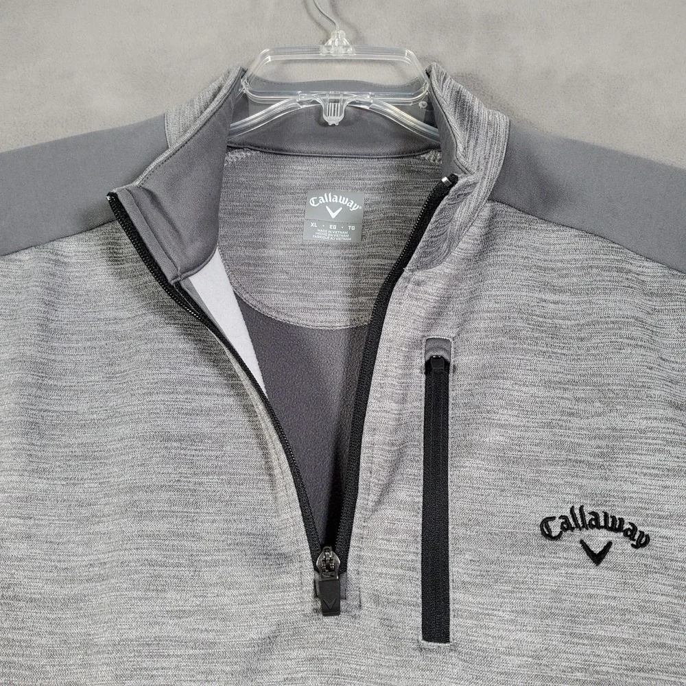 Callaway Golf Sweater Mens XL Gray 1/4 Zip Long Sleeve Pockets Pullover Active‎
